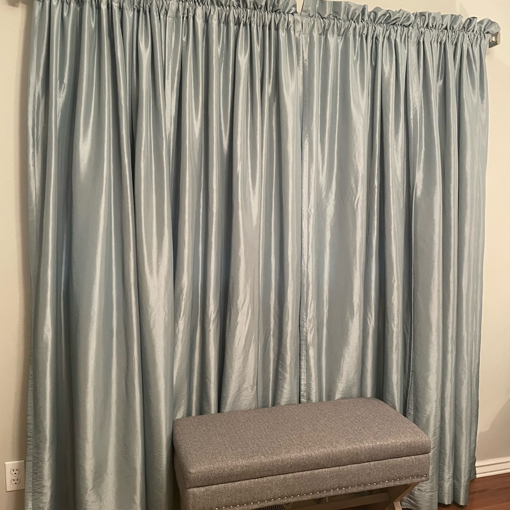 American Living Set of 2 Panels Blue Silky Like Curtain Panels - Picture 4 of 10